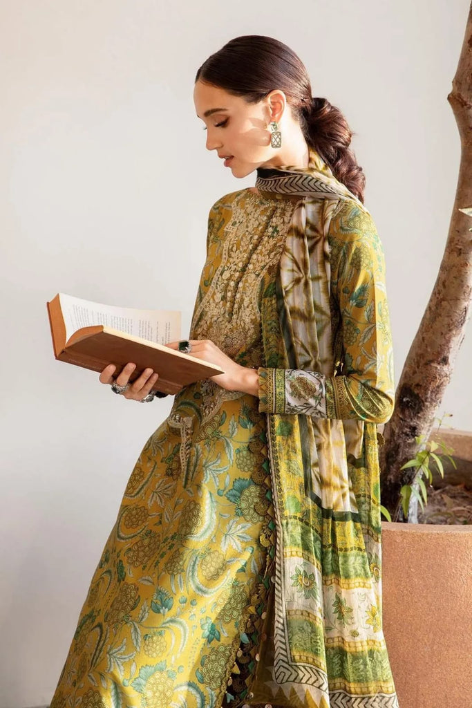 Green Printed Lawn Suit With Embroidered Design