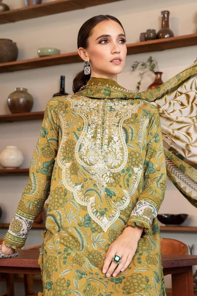 Green Printed Lawn Suit With Embroidered Design