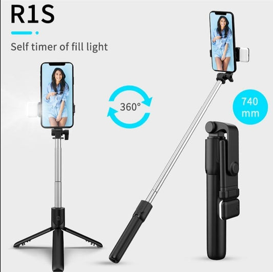 Portable Selfie Stick with Bluetooth Remote, 740mm Black